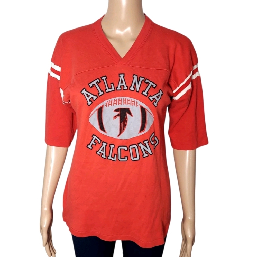Vintage 80s Atlanta Falcons Womens Jersey T Shirt Size Large Red Logo 7